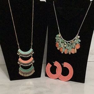 Premier Designs High Fashion Jewelry combo 2 necklaces/ 1 pair earrings
